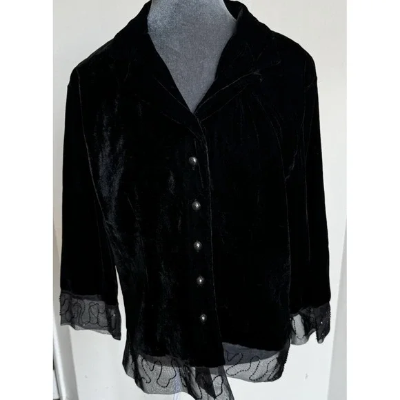 Vtg 80s‎ Carole Little Velvet Blazer M Embellished Sheer Witchy Whimsigoth - Picture 12 of 16